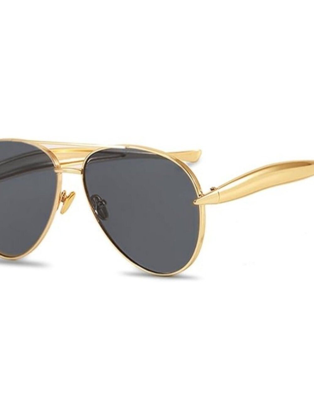 Gold Oversized Aviator Sunglasses Retro 70s Metal Grey Lens New